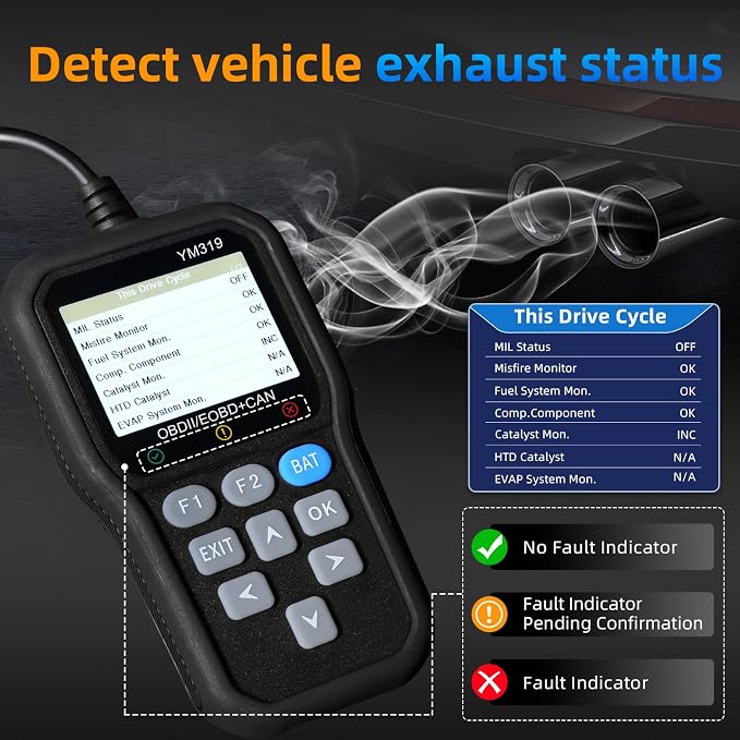 FX319 OBD2 Scanner OBD2 Code Reader, Car Diagnostic Tool with 12V Battery Tester, Turn Off Check Engine Light, Live Data, Cloud Printing for 1996+ OBDII Cars