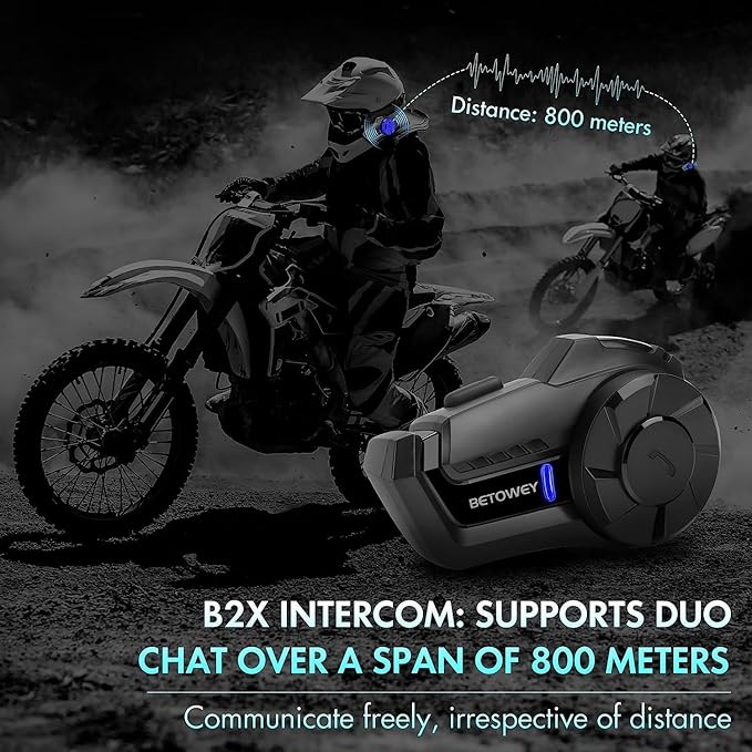 BETOWEY Motorcycle Helmet Bluetooth Headset, B2X Helmet Communication System Motorcycle Bluetooth Intercom with Noise Cancellation, Music Playback - for Dirt Bikes and Motorbikes 2 Pack