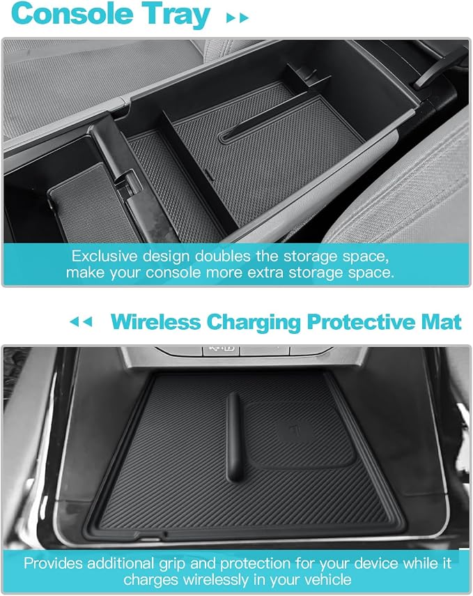 CDEFG 2PCS for 2025 2026 Kia K5 Center Console Organizer for 2025 2026 Kia K5 (GT-Line/EX/GT/LXS) Accessories Middle Console Tray Armrest Storage Box Wireless Charging Protective Console Mat