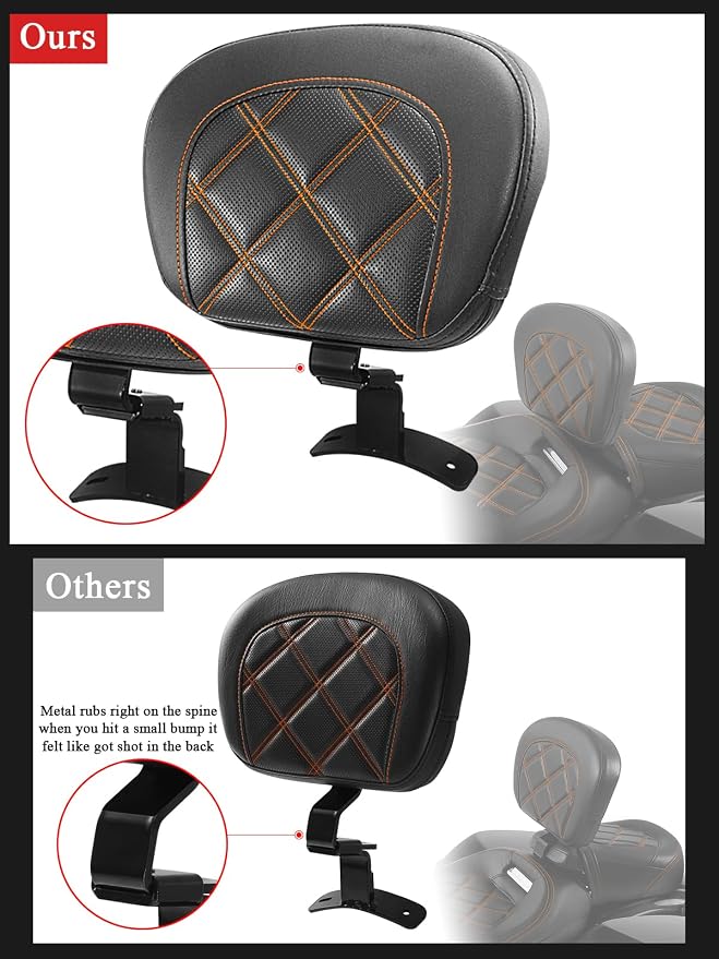 FOVPLUE Rider Backrest,Adjustable Driver Backrest Pad Kit fits for Harley Touring CVO Road Glide Road King Electra Glide Street Glide FLHR FLTRX FLHX FLHT 2009-2023,Double Orange Stitching