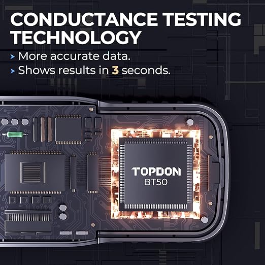 Car Battery Tester TOPDON BT50, 12V Battery Load Tester, 100-2000 CCA Automotive Alternator Tester Digital Battery Analyzer Charging Cranking System for Car Truck Motorcycle ATV SUV Boat Yacht