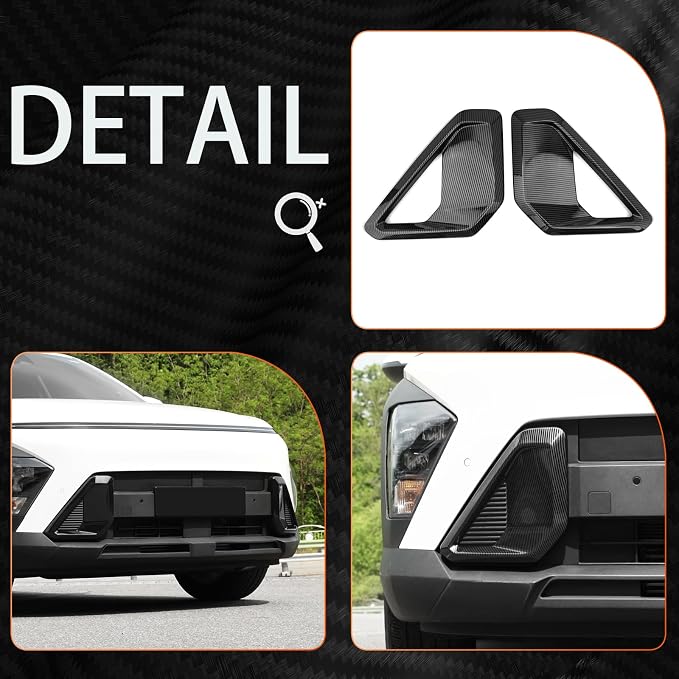 ABS Front Bumper Side Air Vent Cover Fog Light Lamp Decor Cover Front Bumper Middle Mesh Cover Compatible with Hyundai Kona 2024 2025 SX2 Accessories (Carbon Fiber Style)