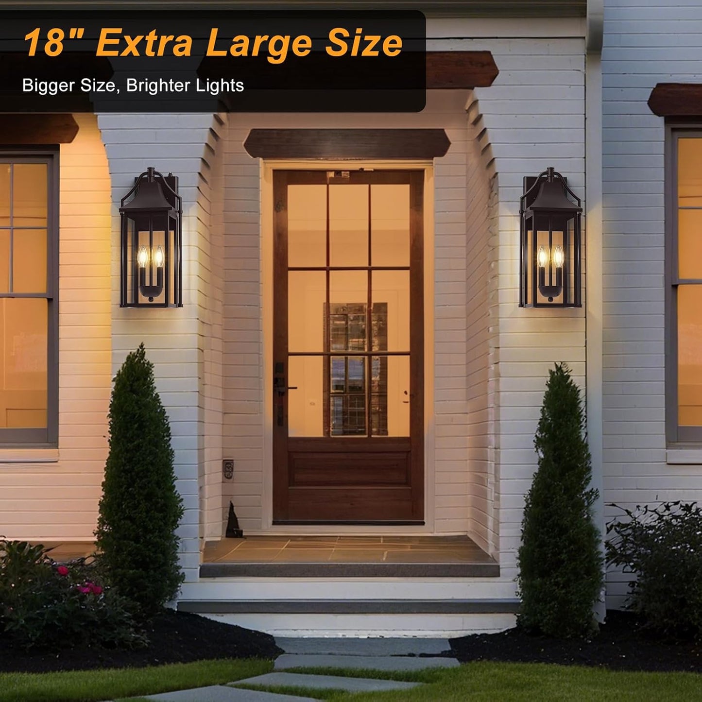 𝟏𝟖𝑰𝑵 Outdoor Wall Sconce Fixtures, Dusk to Dawn Patio Lights Waterproof Exterior Lanterns, 2-Light Modern Wall Light Mounted with Glass, Oil Rubbed Bronze Outside Lights for House Front Door Decor