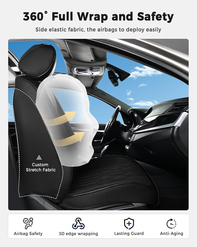 Huidasource Automotive Seat Covers, Leather Seat Cover Universal Fit for Most Cars Sedans SUVs Trucks, Airbag Compatible, Cup Holder Access, Easy Install, Wipes Clean, Wear-Resistant, Black&Orange