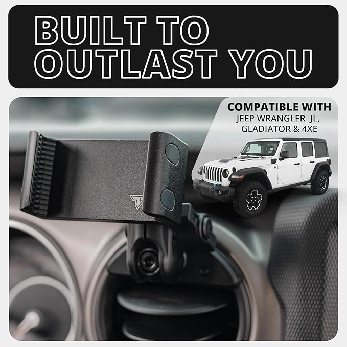 Tackform Vent Phone Mount Compatible with 2018 – 2023 Jeep JL, Gladiator, and 4XE | CNC Billet Aluminum | Zero Slip, Anti-Scratch | Universal Holder Compatible with iPhone, Android, and Smartphones |