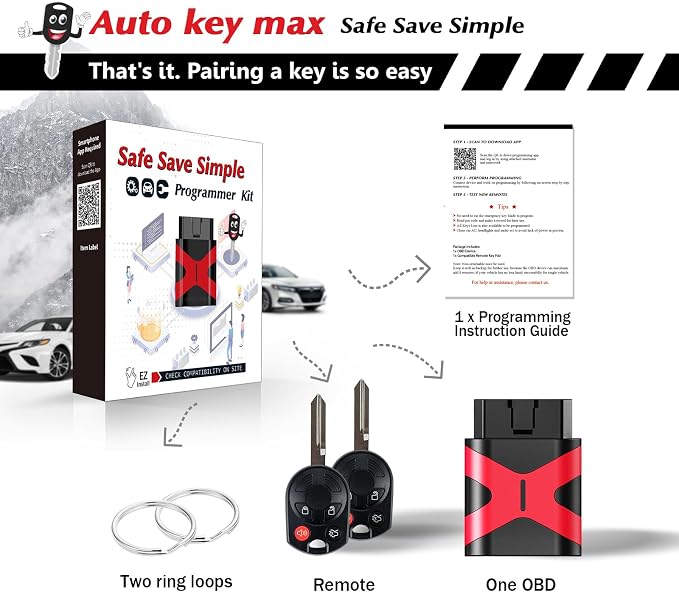 2 Programmable Keyfob Tool, Replacement Car Keys Fob and DIY Programmer Kit for 2005-2012 Ford Focus Mustang Fusion Escape Expedition