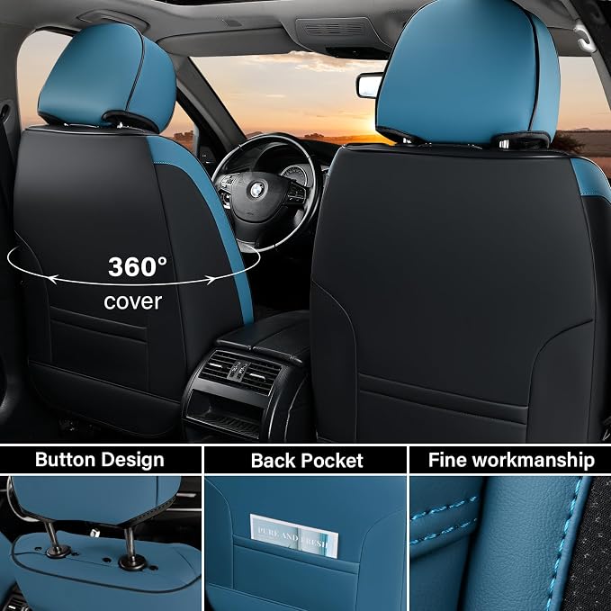 Coverado Car Seat Cover Winter, Front Seat Cover, 2PCS Car Seat Protector, Seat Covers for Cars, Breathable Faux Leather Car Seat Cushion, Car Seat Protector, Blue Car Seat Covers Fit Most Vehicles