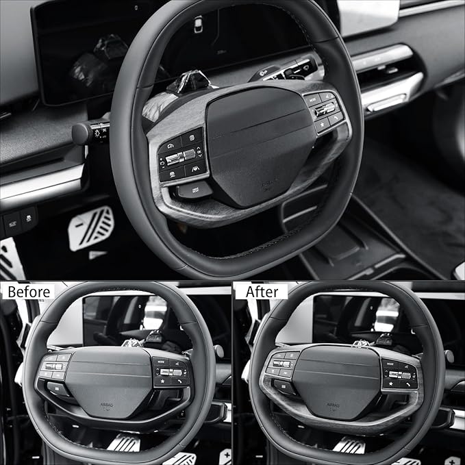 ABS Car Steering Wheel Frame Cover Steering Wheel Button Panel Frame Molding Trim Compatible with Kia K4 2025,Kia EV6 2025,Kia Sportage 2026,Kia EV3,Kia EV4 Accessories(Wood Grain Style)