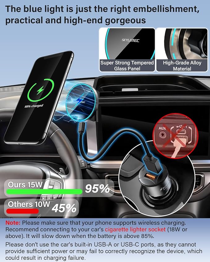 Dash Tray with Phone Holder for 2025 Ford Bronco Sport Dashboard Storage Console Organizer Accessories 13.2-Inch Screen, Magnetic Phone Holder for MagSafe, Magnets Wireless Charger Cell Phone Base