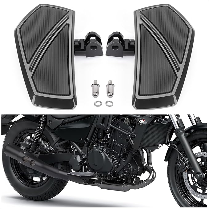 Anti-Slip Rider Floorboards Compatible with Honda Rebel 300 500 CMX300 CMX500 2017-2025 Front Footpegs Driver Aluminum Highway Pegs Accessories (Gloss Black B)