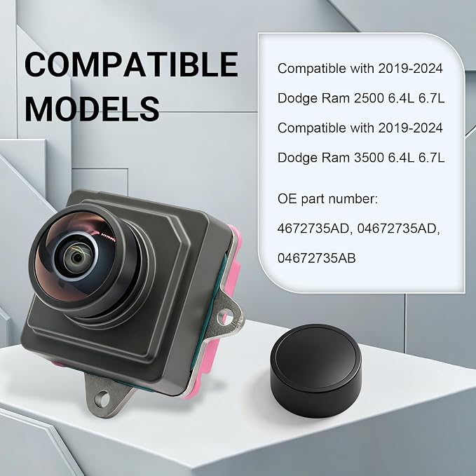 04672735AD Rear View Backup Camera, Assist Reverse Camera Direct Replacement Compatible with 2019-2024 Ram 2500 3500 6.4L 6.7L Engine, Replaces 04672735AB