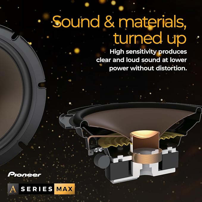 PIONEER A-Series MAX TS-A653CH 6.5” 2-Way Speakers (Pair) – 370W Max, Crisp Highs + Clear Vocals, Enhanced Bass, Ideal Factory Upgrade, Installation Adaptors Included