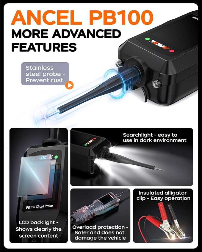 ANCEL PB100 Automotive Power Circuit Probe Tester BA301 6V 12V Car Battery Tester