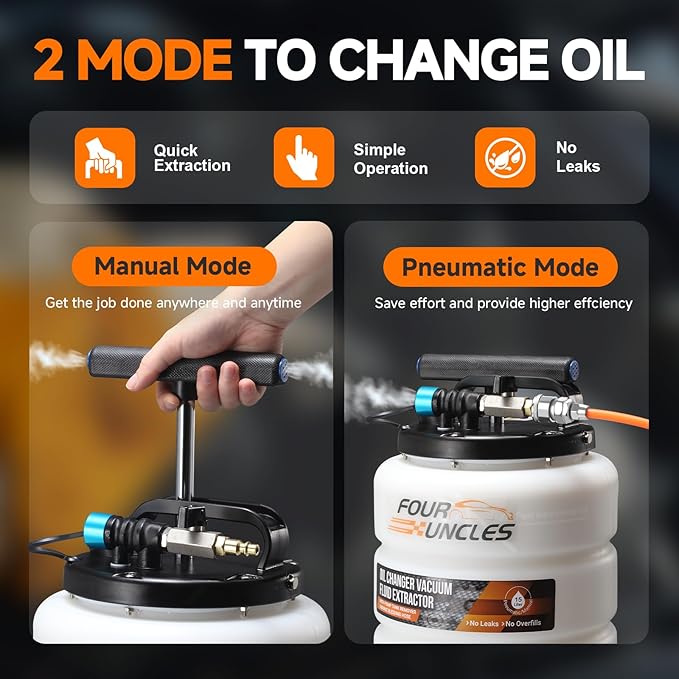 FOUR UNCLES Oil Extractor - Vacumm Fluid Extractor with Pump Tank Remover & Tubes for Oil Change and a Hose for Brake Bleeding
