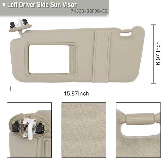 NHILES Driver & Passenger Side Sun Visor Fits for Toyota Camry 2007 2008 2009 2010 2011 Replacement Sun Shade with Light # 74320-33F00-E0 74310-33F30-E0 (Beige)