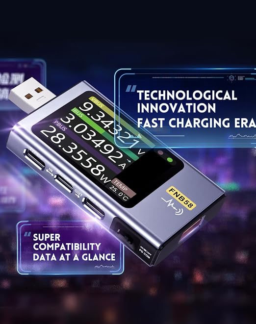 【Upgraded Model USB Tester with Bluetooth, USB Power Multimeter 4-28V 7A LCD USB A&C Voltage Current Power Tester Fast Charge Detection Capacity Measurement, PD2.0/PD3.0,QC2.0/QC3.0