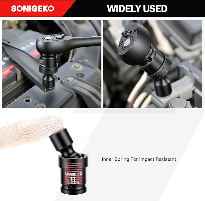 20-Piece 3/8" Drive Impact Swivel Socket Set, CR-Mo, Metric Universal Joint Socket 8mm-22mm, 6-Point, Comes with Extension Bars, Universal Joint, 1/2" to 3/8" & 1/4" to 3/8" Reducer Adapters