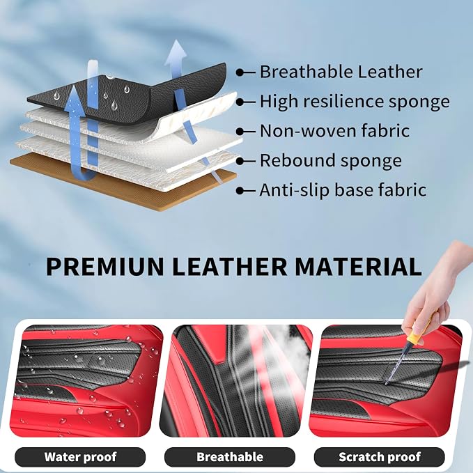Fit Sorento Car Seat Covers Premium Leather(Front Seat Only) for KIA Sorento 2007-2026. Waterproof， Breathable, Scratch-Resistant & All-Weather Seat Cushion Protector (2 Front Seat, Red&Black)