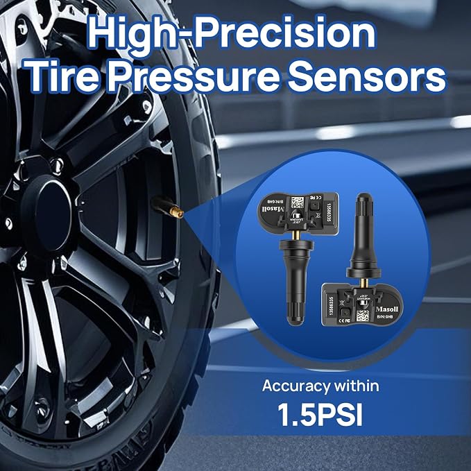 Masoll TPMS Sensor for GM, Tire Pressure Sensor for Chevy Silverado Buick Cadillac GMC, 2026 New Upgrade Tire Pressure Monitoring Sensor 4-Pack, Dual-Antenna Design Tire Sensor