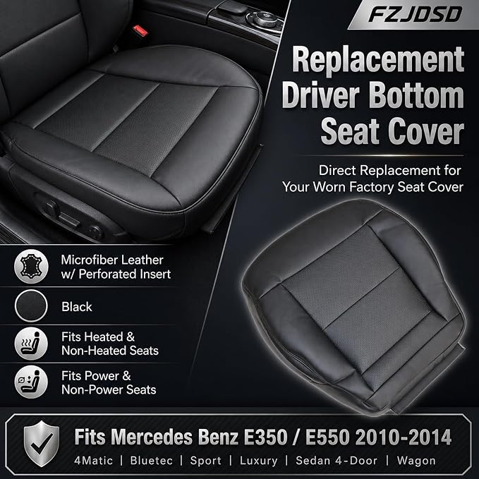 FZJDSD Black Driver Side Bottom & Top Lean Back Perforated Microfiber Leather Replacement Seat Covers Compatible with Mercedes Benz E-Class W212 E200 E250 E300 E350 E550 Sedan Wagon 2010-2016