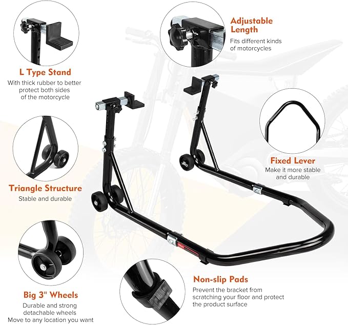 Donext Motorcycle Stand 850LB Adjustable Sport Bike Rear Wheel Lift Swingarm Paddock Stands Black, 5 Adjustable Heights, L