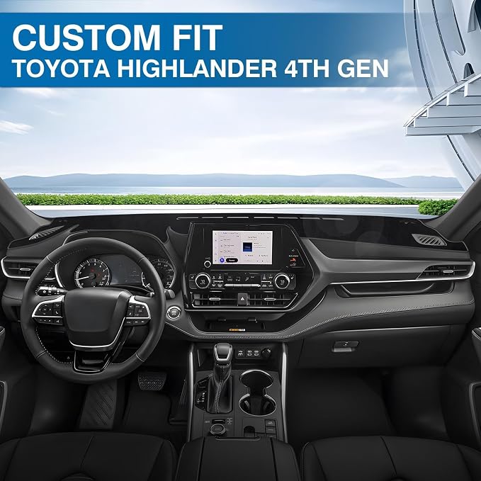 KUST Black Dash Cover for Toyota Highlander 2020-2025 2026 (L, LE, XLE, XSE, Limited, Platinum) (with HUD) Non-Slip Center Console Dashboard Cover No Glare (Not Fit for Toyota Grand Highlander)