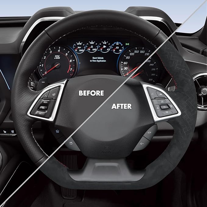 MEWANT for 2022 Camaro Steering Wheel Cover 2016-2024 Hand-Stitched for Chevy Camaro Steering Wheel Wrap