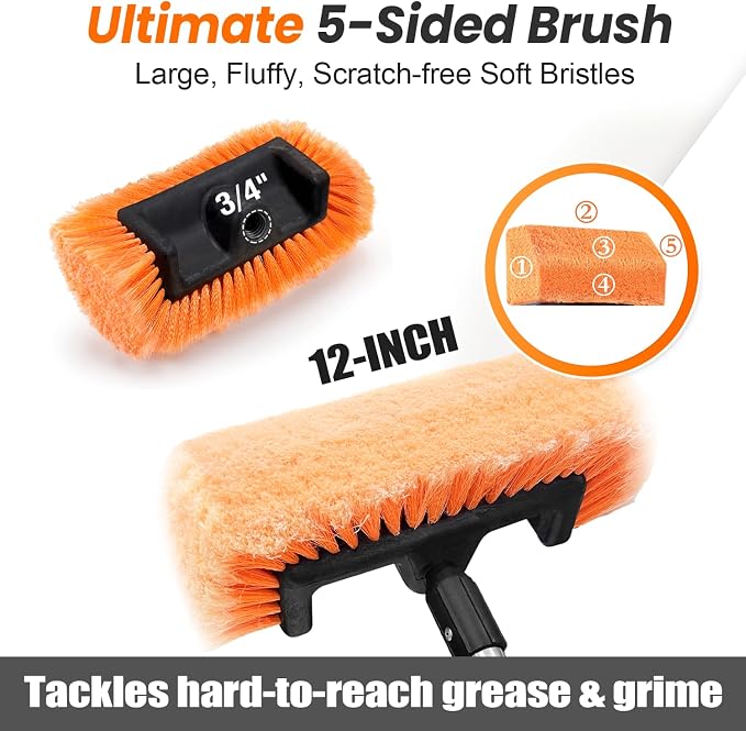 ARTIPOLY 65" Five-Sided Car Wash Brush with Extension Pole, Car Wash 12" Dip Soft Five-Sided Brush, No Scratch Car Cleaning Brush Supplies for RV Boat Truck SUV, House Siding, Snow