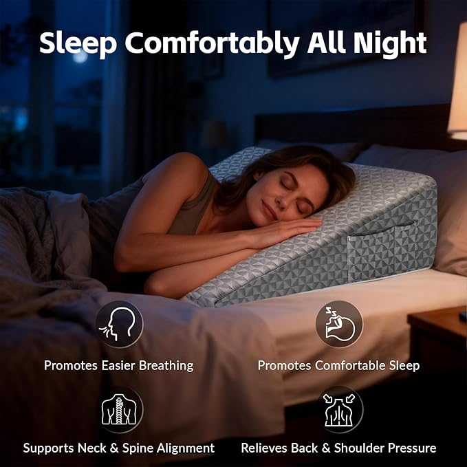 Wedge Pillow 7.5" Bed Wedge After Surgery, Back Pain Relief, Memory Foam Pillow Triangle Incline Wedge for Back Support, Leg Elevation（Grey）