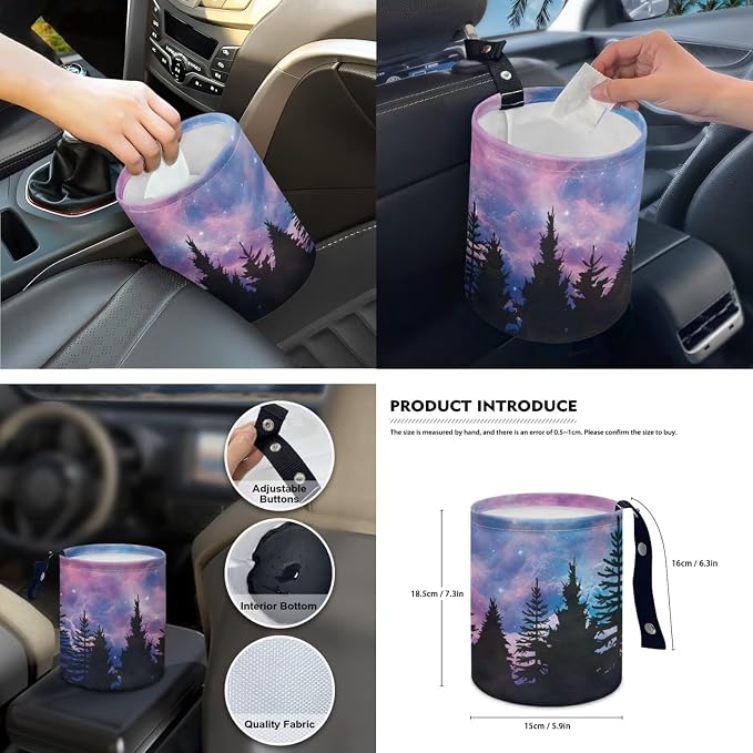 Purple Mountain Galaxy 15 PCS Car Seat Cover Set with Auto Steering Wheel Cover Seat Belt Strap Protector Cup Holder Trash Bag Rear View Mirror Protector Keychain
