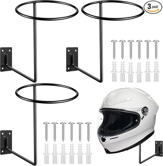 Potchen 3 Pack Helmet Hanger Wall Mount Motorcycle Helmet Rack Metal Ball Holder for Basketball Volleyball Football Multifunctional Display Hook Stand for Cap Hat Wig Riding Jacket Coat