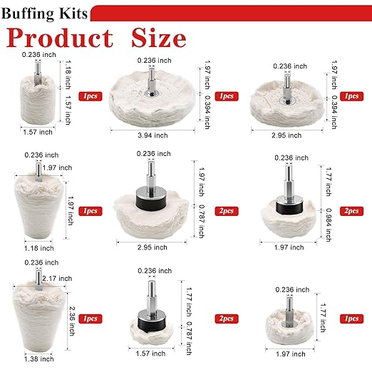 Tnisesm 15Pcs Buffing Wheel Kits,Polishing Wheels Buffing Pads for Drill for Metal Aluminum,Stainless Steel, Chrome, Jewelry, Wood, Plastic, Ceramic, Glass,etc