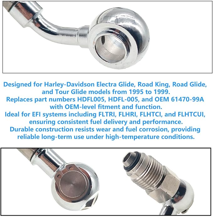 Fuel Injection Line HDFL005 HDFL-005 Compatible with Harley-Davidson 1995-1999 Electra Glide, Road King, Road Glide, Tour Glide EFI | Replace# 61470-99A