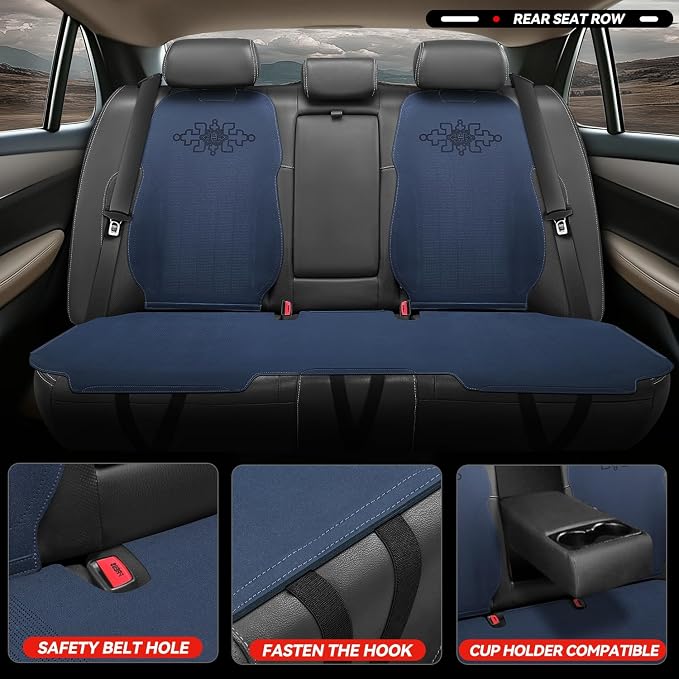 Auto Dynasty Car Seat Covers Full Set, Anti-Slip Automotive Interior Covers, Breathable and Comfort Car Seat Protectors, Airbag Compatible, Universal Fit Most Vehicles, Blue (Protex Plus Series)