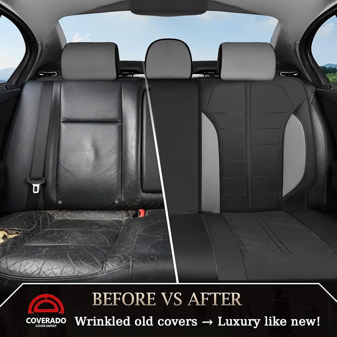 Coverado Air Mesh Seat Cover, Car Seat Cover Full Set, 3D Breathable Seat Protectors Sports Carbon Fiber Design Airbag Compatible Comfort Universal for Most Cars, Van,Trucks, SUV, Black&Grey