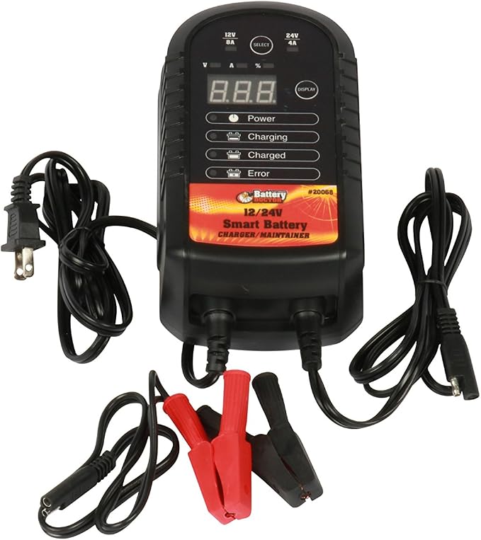 WirthCo 20068 Battery Doctor Black CEC Certified Smart Battery Charger and Maintainer (12V to 24V, 4 Amp to 8 Amp)