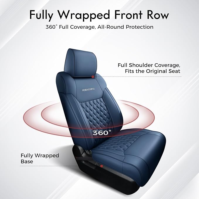 Huidasource fit for Toyota Tundra Seat Covers, Nappa Leather Truck Seat Covers, 360° Full-Coverage Toyota Seat Cover 2014-2021 CrewMax, Compatible with armrest airbags (Full Set/Blue)