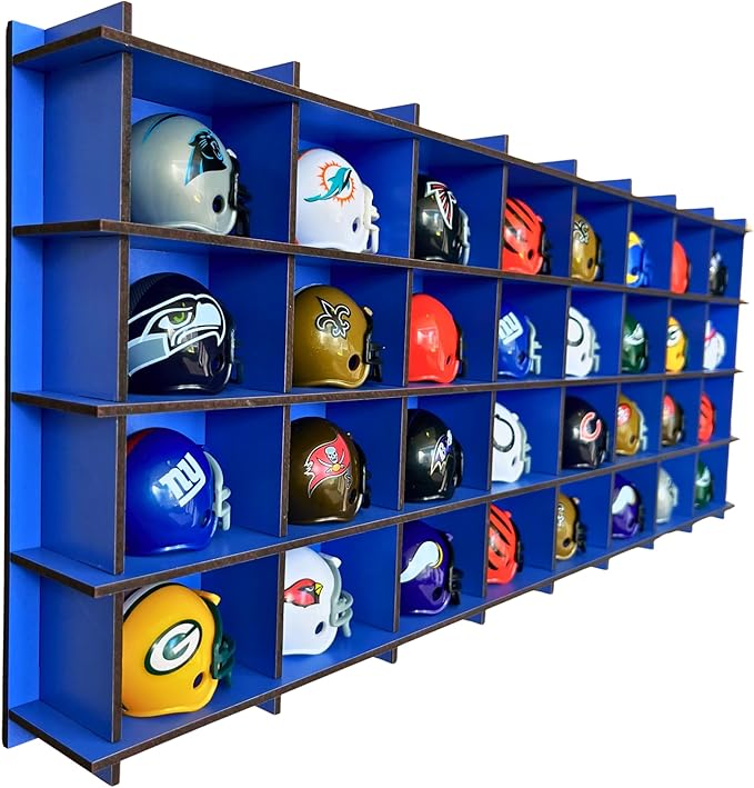 32 / 6 Color Mini Helmet Display Case,Mini Football Helmets,Football Helmet Display Case,Mini Football Helmet Organizer (Blue)