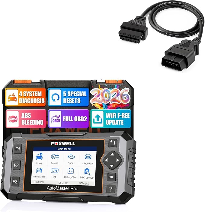 FOXWELL NT614 Elite OBD2 Scanner with 5 Resets ABS Bleeding/SAS Calibration/Oil/EPB/Throttle + OBD2 OBD II 16Pin Male to Female Diagnostic Extension Convert Cable Adapter 1m/ 39inch
