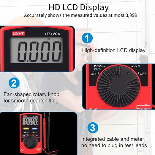 UNI-T UT120A Handheld Pocket Size Digital Multimeter AC/DC 600V Auto Range Continuity Buzzer Voltage Meters Testers