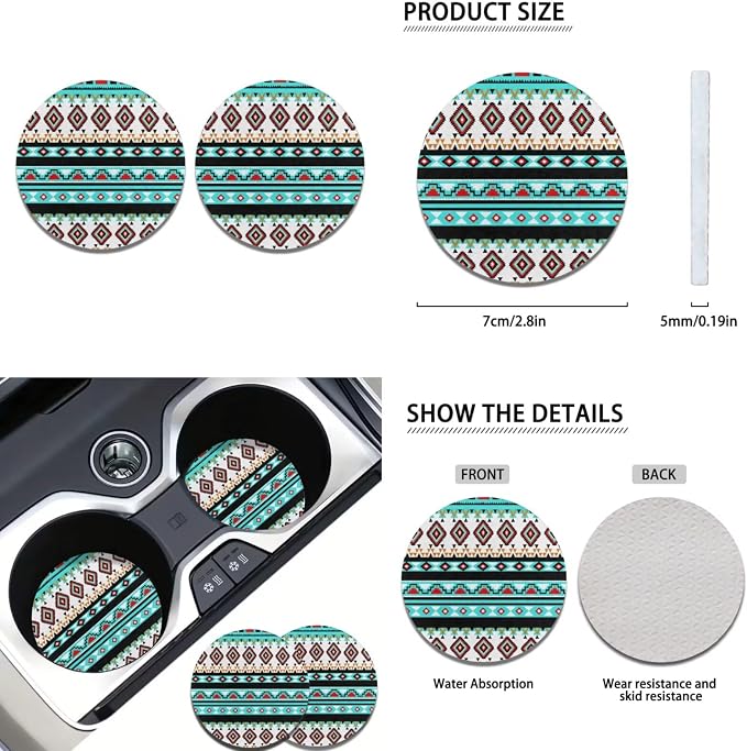 Howilath Universal Fit Aztec African Tribal Car Seat Cushion Cover Interior Protector 13 Piece with Auto Steering Wheel Pads, Seat Belt Cushion, Keychains, Cup Mat, Easy to Install