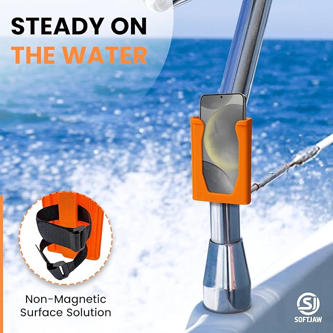 Chatelet SoftJaw Magnetic Phone Holder – Universal Rugged Phone Mount for Work, Boats, Trucks, Camping, Pool Umbrellas & More | Super Strong Magnets + Bonus Strap | USA Made (Orange, Phone)