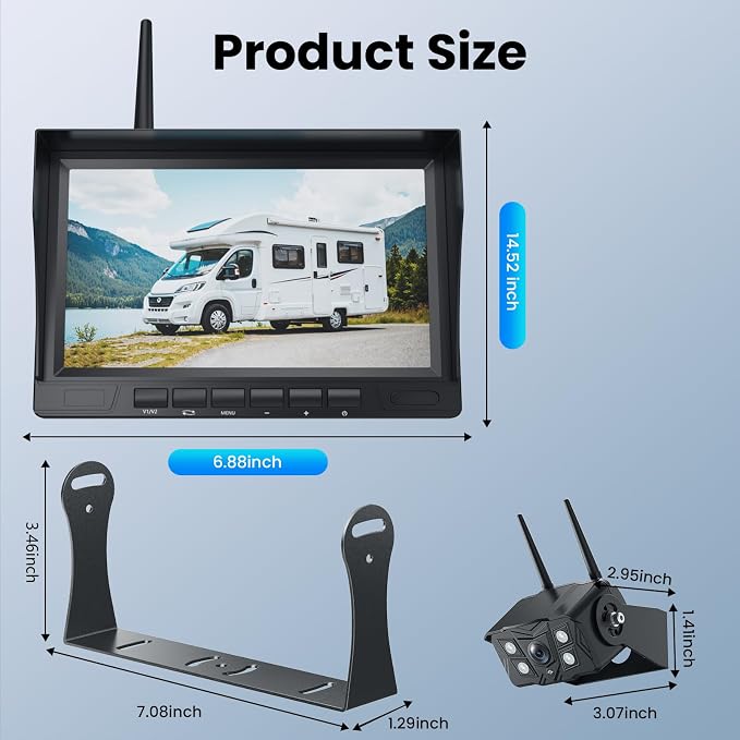 Wireless RV Backup Camera with 7" Monitor – 1080P Night Vision, SD Card Recording, Waterproof for Trailer & Harsh Weather
