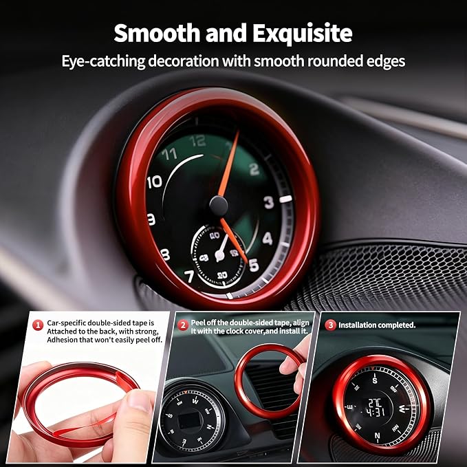 4PCS Center Console Storage Mat, Wireless Charging Silicone Mat, Full‑Wrap Cup Holder Inserts & Dashboard Center Clock Surrounding Compass Cover for 2024 2025 2026 Porsche Cayenne Accessories