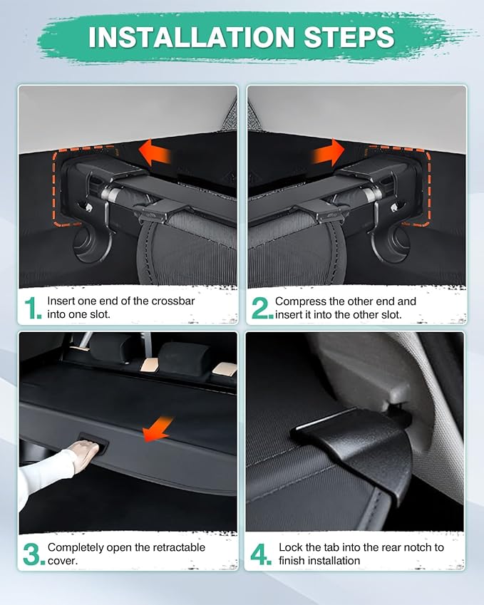 Powerty Retractable Cargo Cover for 2023-2025 Honda Pilot-Canvas Texture Trunk Cover Privacy Screen Rear Security Shade for Pilot Accessories