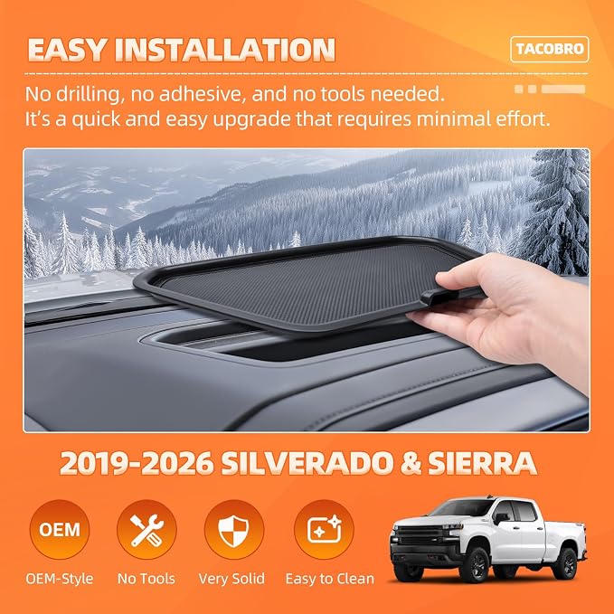 Center Console Tray and Dash Storage TrayCompatible with 2019-2026 Chevy Silverado/GMC Sierra 1500 & 2020-2026 Silverado/Sierra 2500HD 3500HD-(Split-Bench Folding Seat)-3 Pack