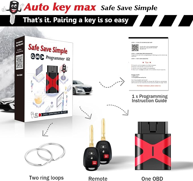 2 Programmable Keyfob Scanner Tool, Replacement Car Keys Fob and DIY Programmer Kit for2012-2016 Toyota Prius C 2012-2014 Camry, HYQ12BDM with G Chip