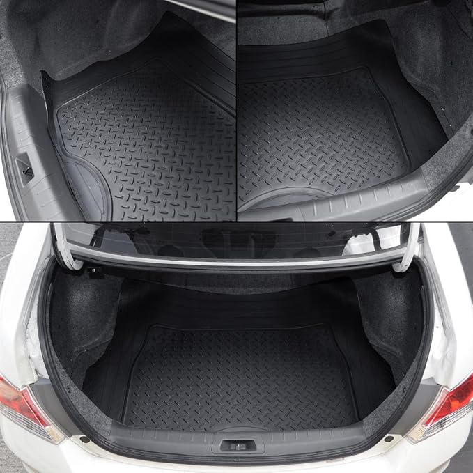 Motor Trend Premium All Weather Rubber Floor Mats for Cars SUV Trucks, Heavy Duty Universal Fit Trim to Fit Protection Floors Liners Full Set (2 Front Mats, 1 Rear Floor Mat, 1 Trunk Cargo Liner) s