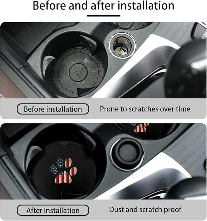 Howilath American Flag Dog Paw Printed Car Front Seat Cover Accessories 10pcs Center Console Cover and Flower Steering Wheel Covers for Women Men