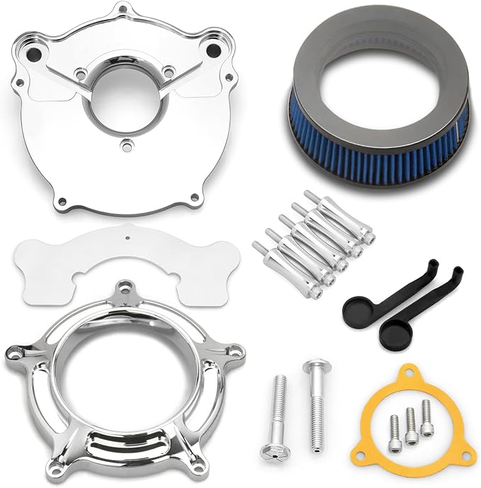 For harley davidson air cleaner filter sportster Touring street glide road king electra Dyna Softail motorcycle air intake (Chromed- blue filter, C-For Touring 2008-2016)
